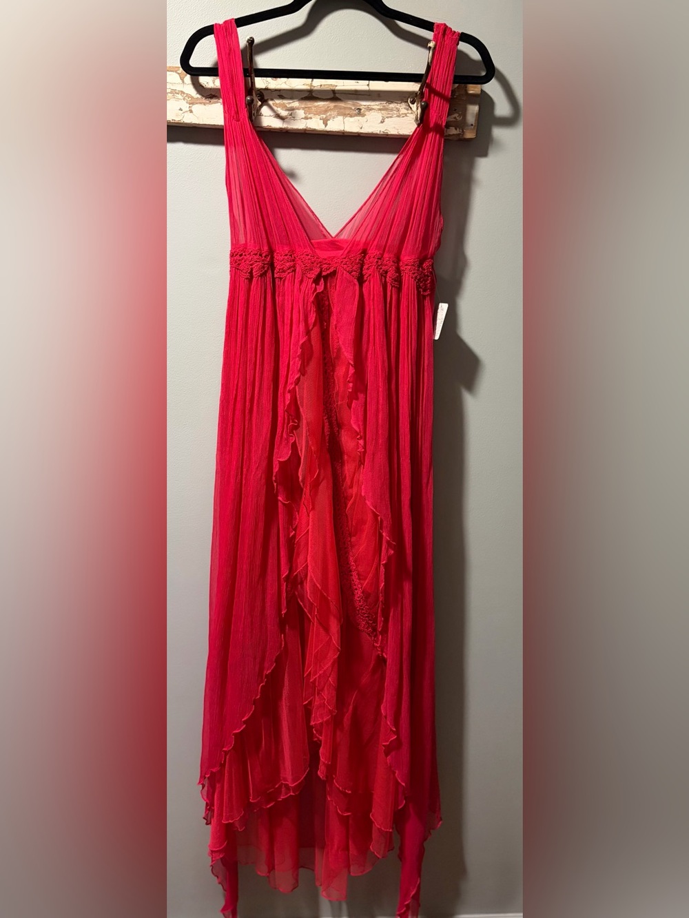 Free People Ruffled V-Neck Maxi Dress in Hot Pink